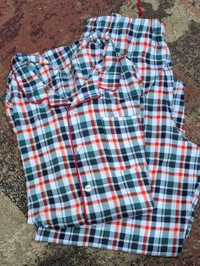 Button-Front Plaid Pajama Set in Green, Navy & Red 2xl Big And Tall